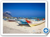 Colourful fishing boats in Qalansia on the west coast of Socotra.